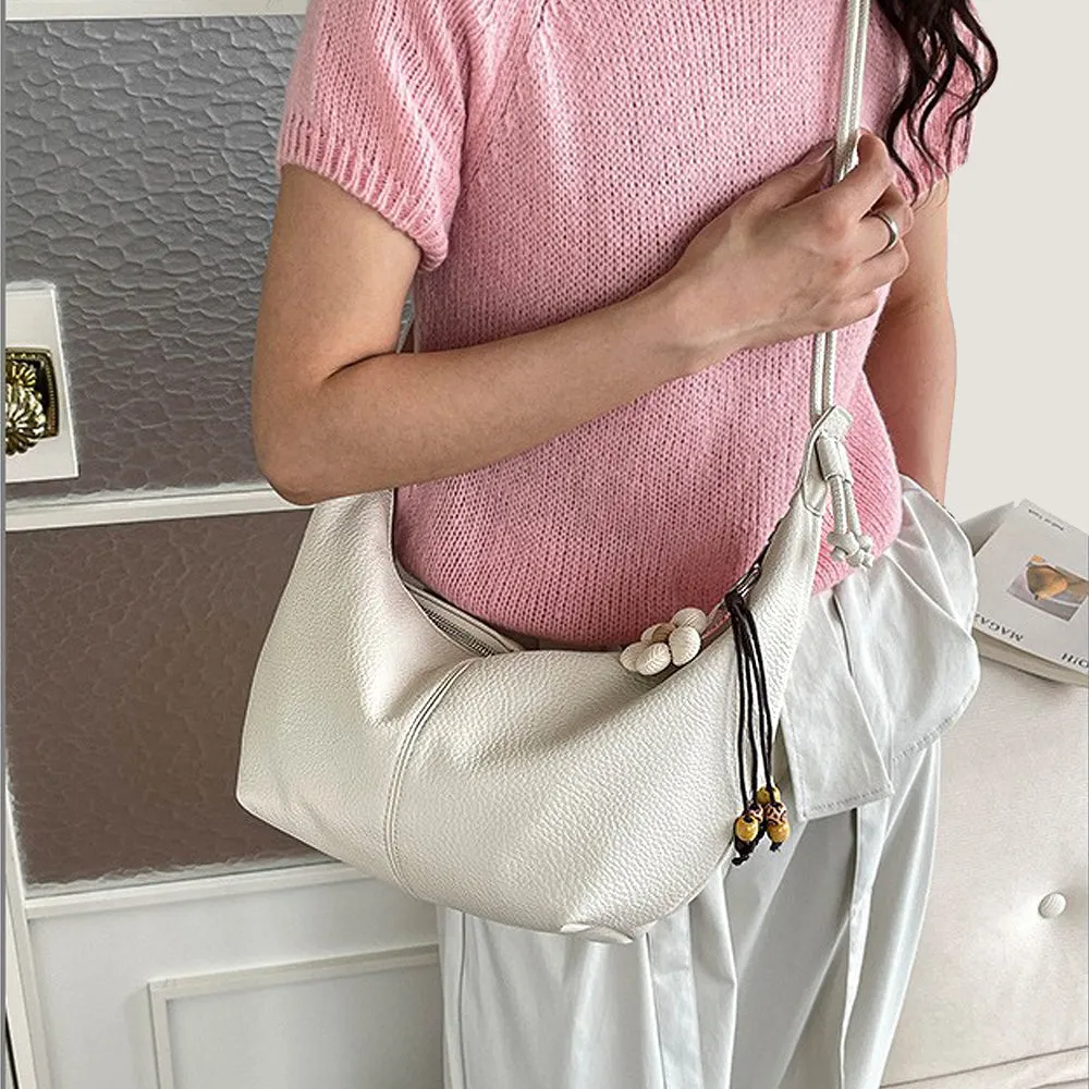 Calla Faux Leather Crescent Shoulder Handbag With Crossbody Strap in White sold by XYlondon product image thumbnail 3