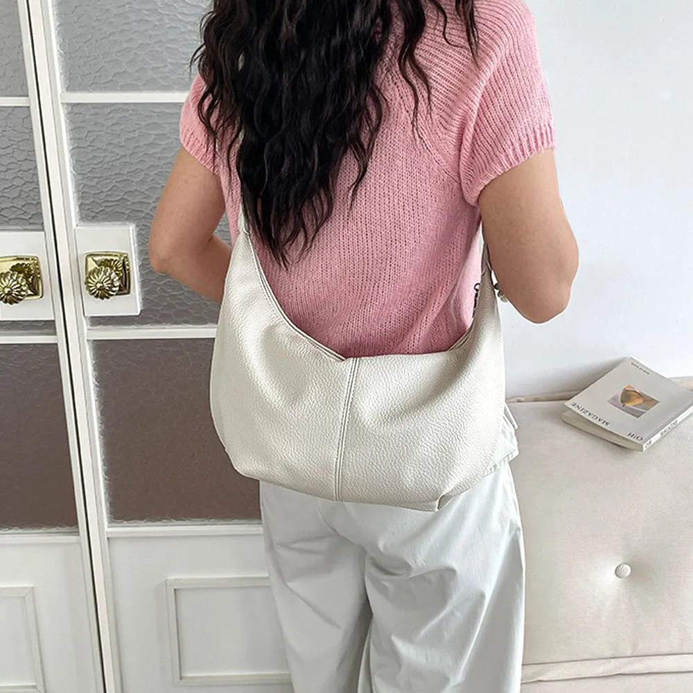Calla Faux Leather Crescent Shoulder Handbag With Crossbody Strap in White sold by XYlondon product image thumbnail 2