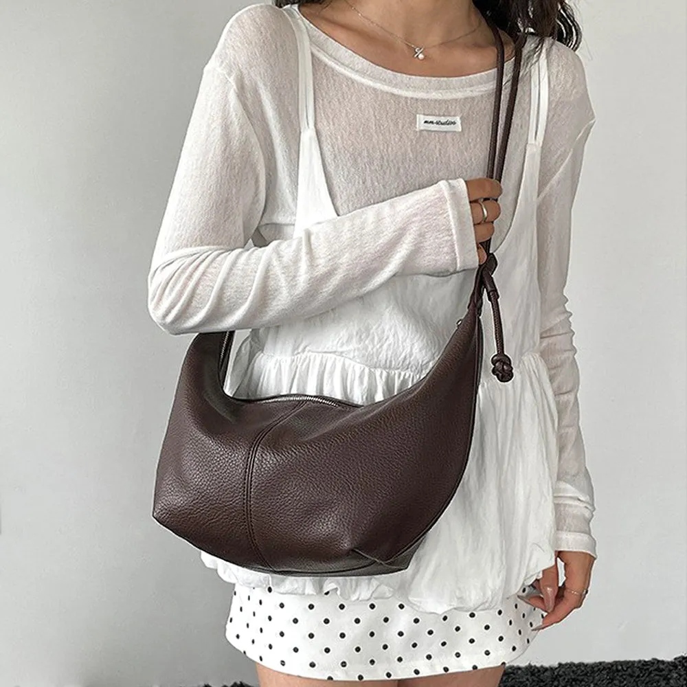 Calla Faux Leather Crescent Shoulder Handbag With Crossbody Strap in White sold by XYlondon product image thumbnail 5