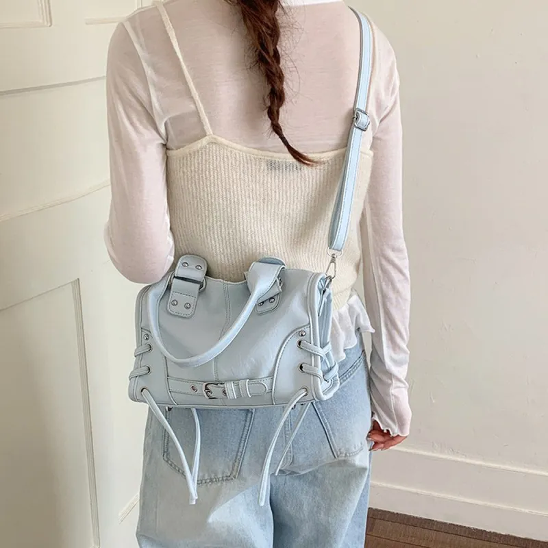 Maia Mini Bowler Top Handle Bag in Blue made by XYlondon
