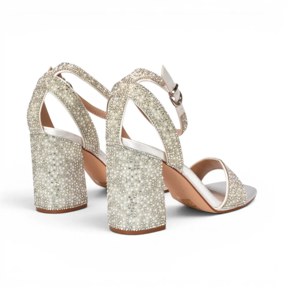 Love Pearl Jewel Ankle Strap Block High Heel Bridal Shoes in White sold by XYlondon product image thumbnail 4