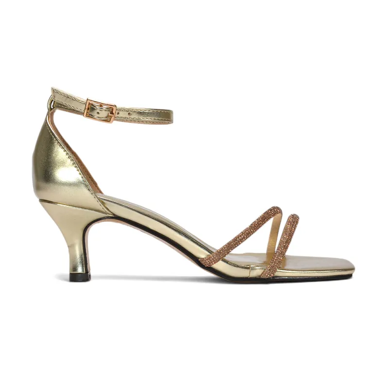 Kenzie Diamante Sparkly Strappy Kitten Heel Sandals in Gold Metallic made by XYlondon