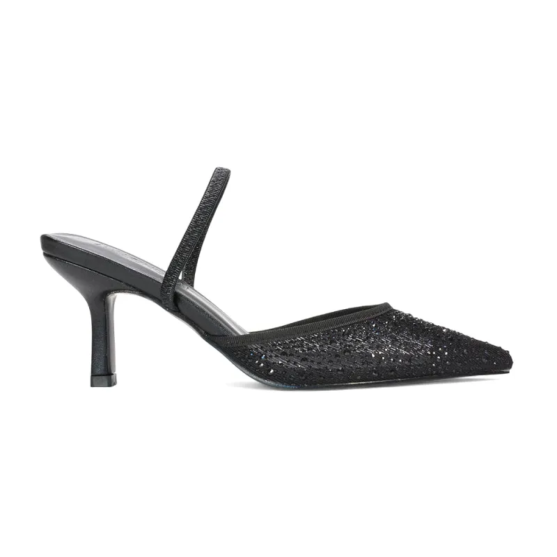 Nola Stiletto Party Heels Rhinestone Court Shoes in Black made by XYlondon