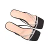 Melody Slip On Sparkly Diamante Mid Kitten Heel Sandal Mules in Black Faux Suede sold by XYlondon
