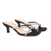 Melody Slip On Sparkly Diamante Mid Kitten Heel Sandal Mules in Black Faux Suede sold by XYlondon