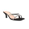 Melody Slip On Sparkly Diamante Mid Kitten Heel Sandal Mules in Black Faux Suede sold by XYlondon