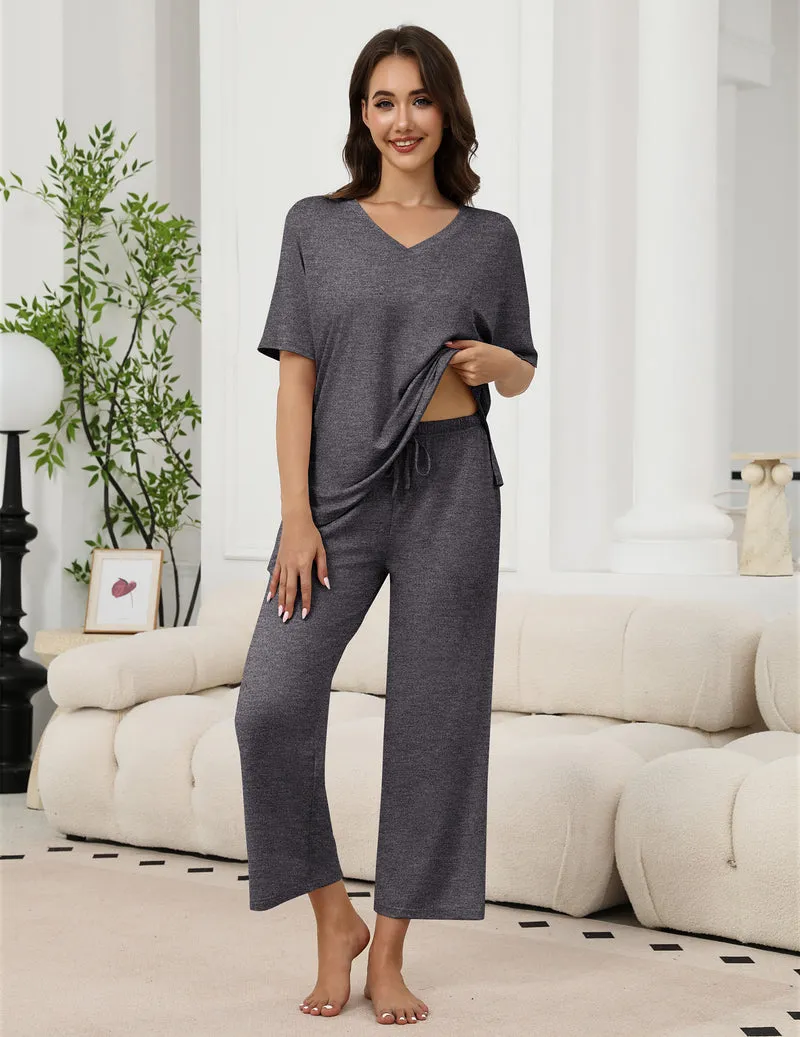 Short Sleeve Tops and Long Pants Soft 2 Piece Outfits sold by Ekouaer product image thumbnail 2