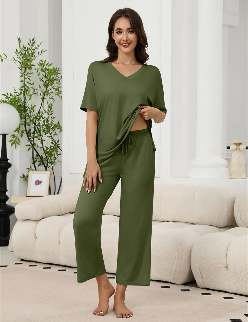 Short Sleeve Tops and Long Pants Soft 2 Piece Outfits sold by Ekouaer product image thumbnail 5
