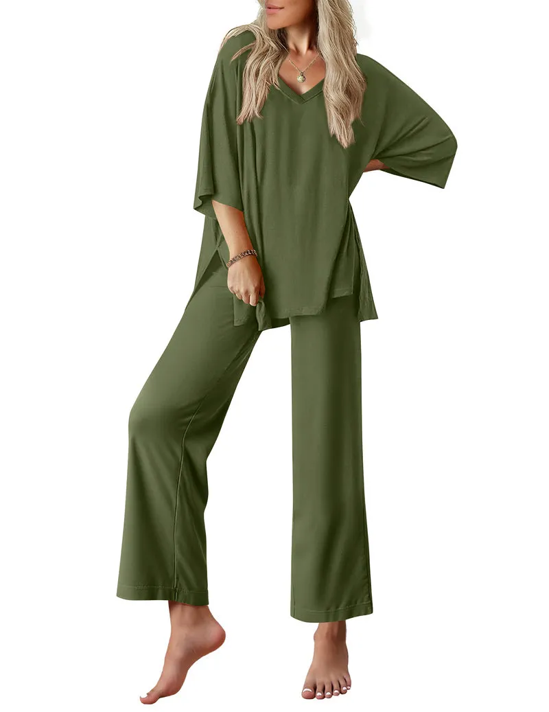 Short Sleeve Tops and Long Pants Soft 2 Piece Outfits sold by Ekouaer product image thumbnail 4