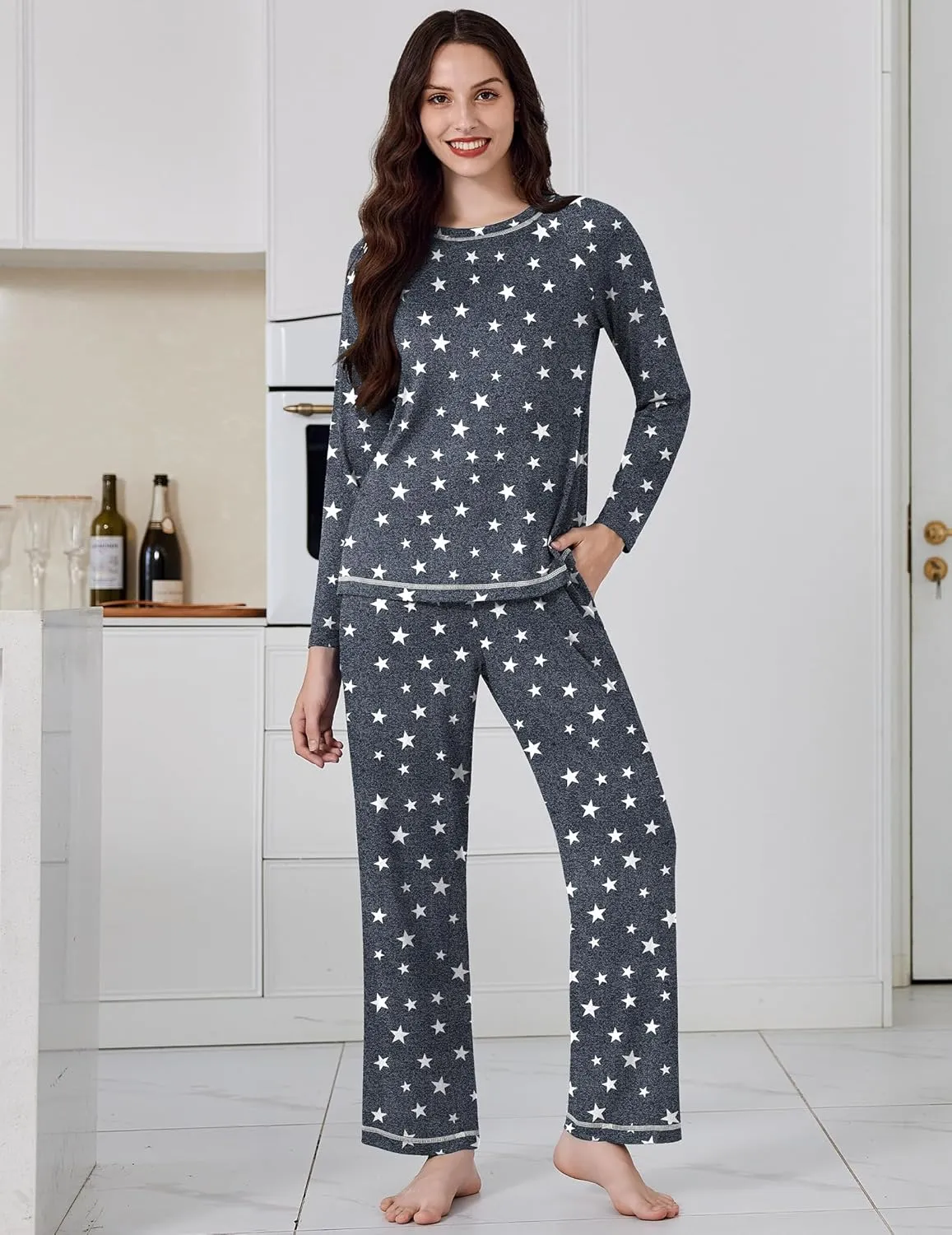 Long Sleeve Top and Pant Pjs Sets Soft 2 Piece Lounge Sets sold by Ekouaer