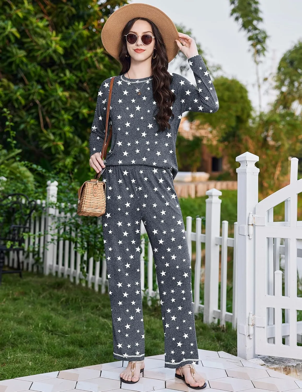 Long Sleeve Top and Pant Pjs Sets Soft 2 Piece Lounge Sets sold by Ekouaer product image thumbnail 3