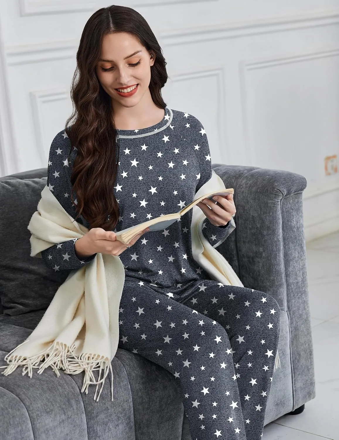 Long Sleeve Top and Pant Pjs Sets Soft 2 Piece Lounge Sets sold by Ekouaer product image thumbnail 2