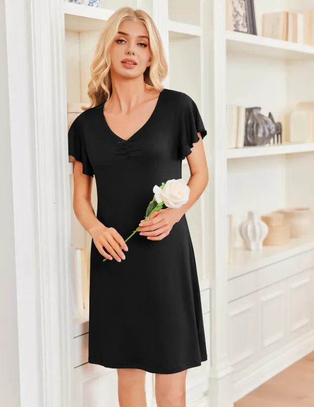 Short Sleeve Night Gown Comfy Sleep Shirt Soft Sleep Dress sold by Ekouaer