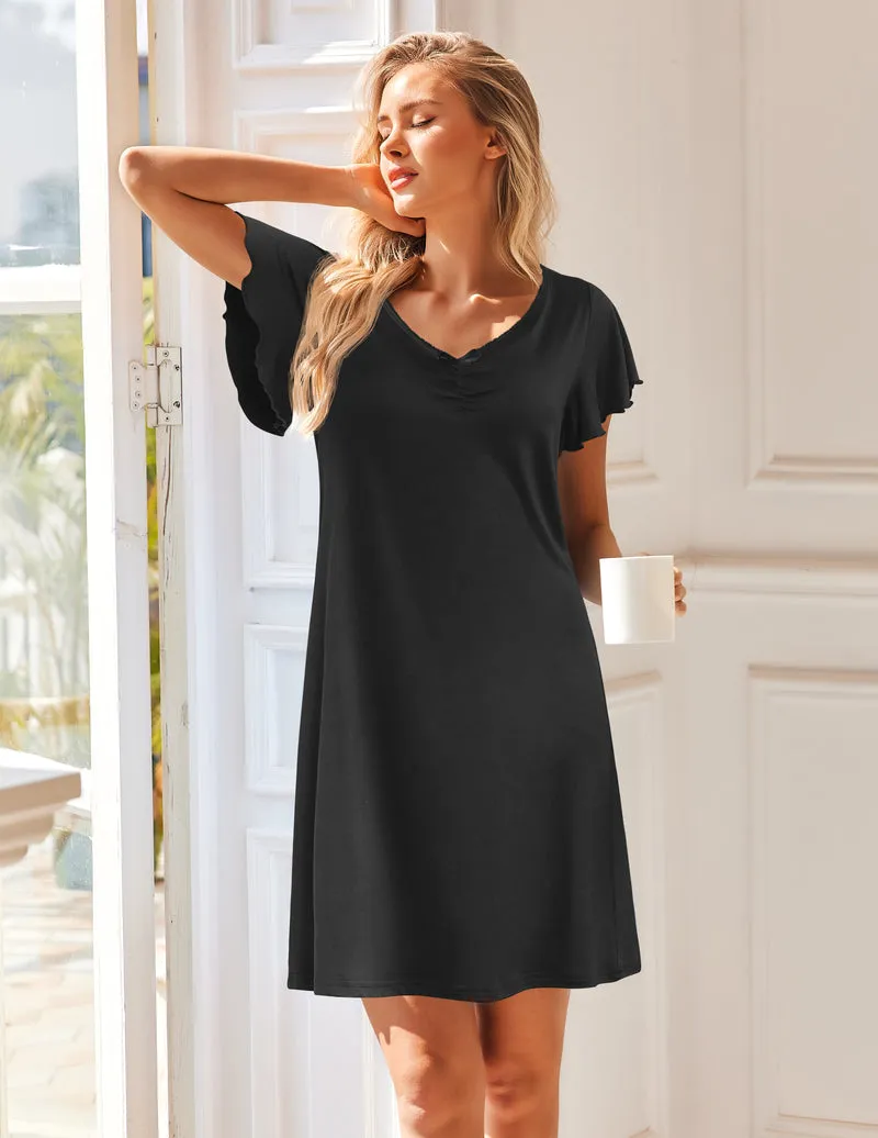 Short Sleeve Night Gown Comfy Sleep Shirt Soft Sleep Dress sold by Ekouaer product image thumbnail 2