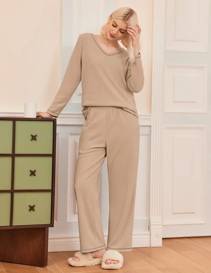 2 Piece Fuzzy Lounge Set Long Sleeve Loungewear sold by Ekouaer product image thumbnail 5