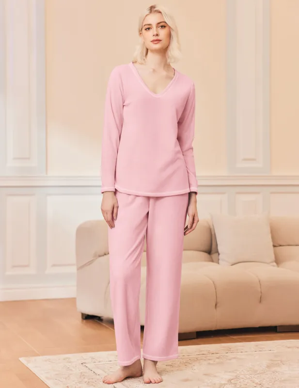 2 Piece Fuzzy Lounge Set Long Sleeve Loungewear sold by Ekouaer