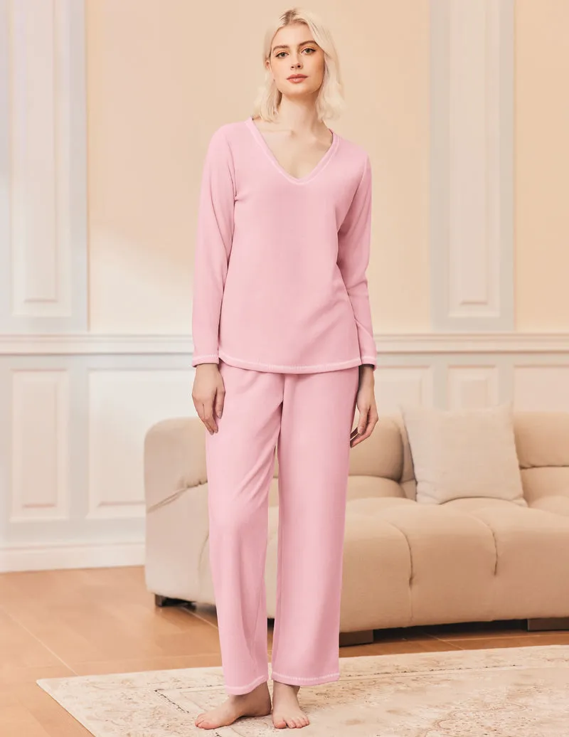 2 Piece Fuzzy Lounge Set Long Sleeve Loungewear sold by Ekouaer
