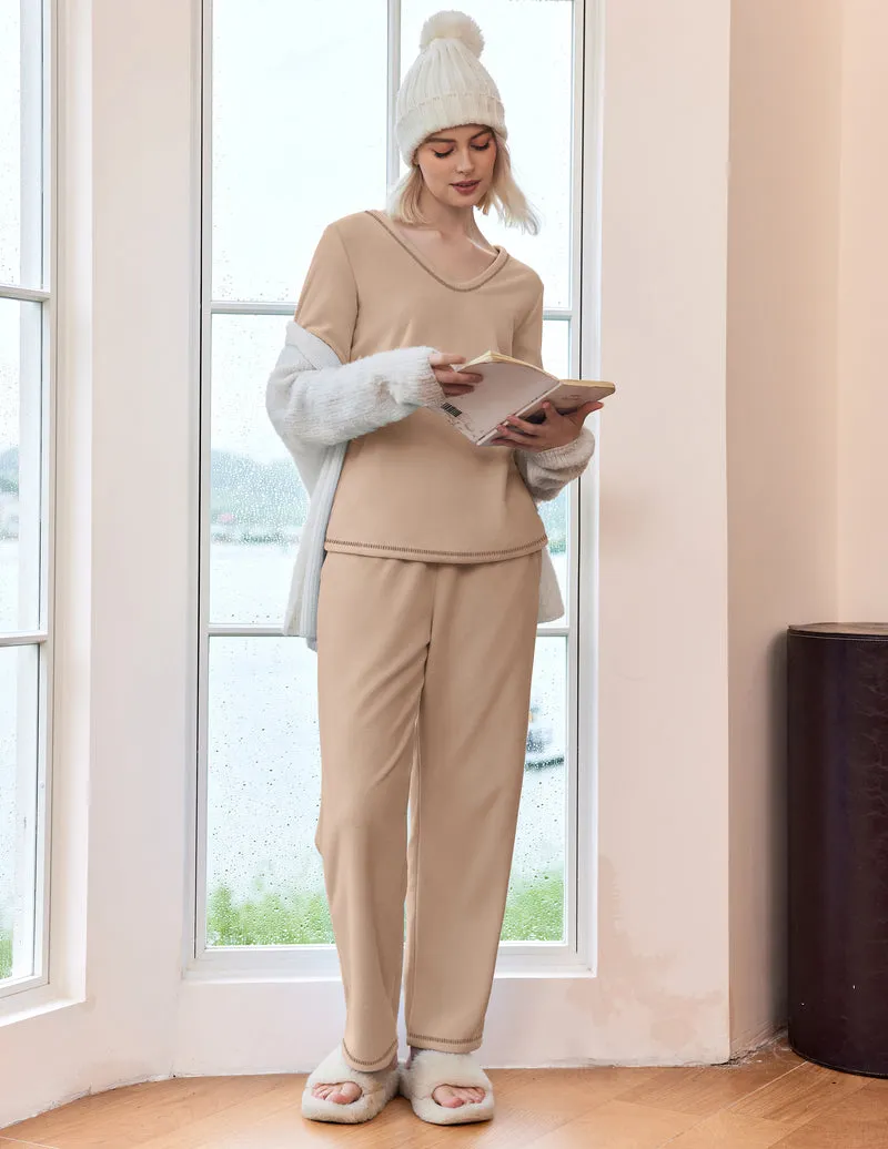 2 Piece Fuzzy Lounge Set Long Sleeve Loungewear sold by Ekouaer product image thumbnail 4