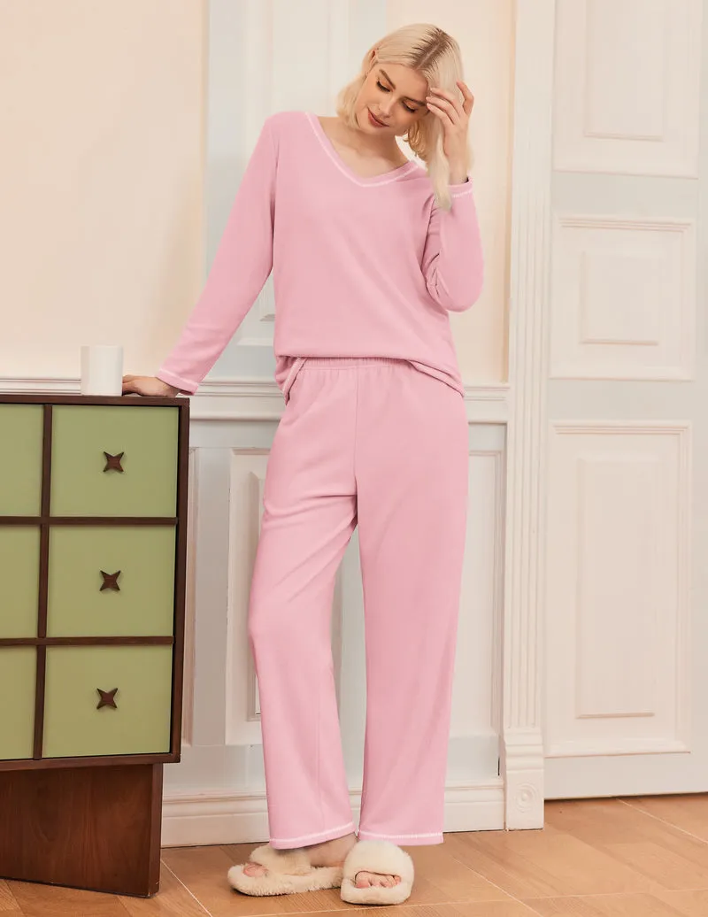 2 Piece Fuzzy Lounge Set Long Sleeve Loungewear sold by Ekouaer product image thumbnail 3