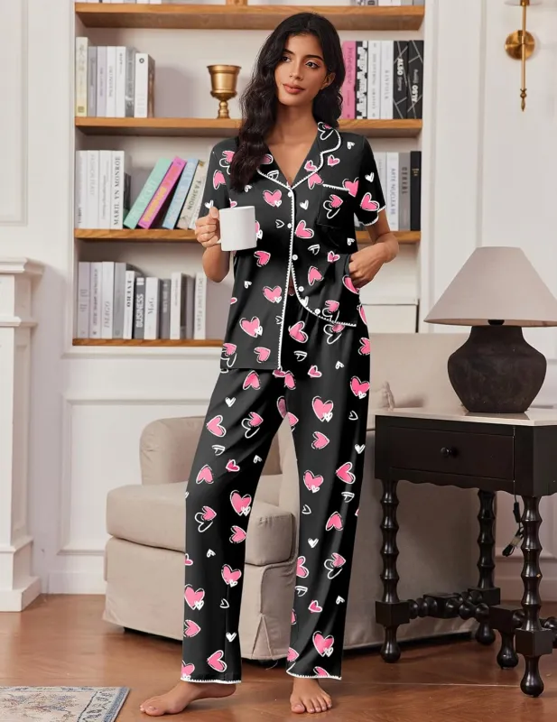 Button Up Soft Pjs Short Sleeve 2 Piece Lounge Sets sold by Ekouaer
