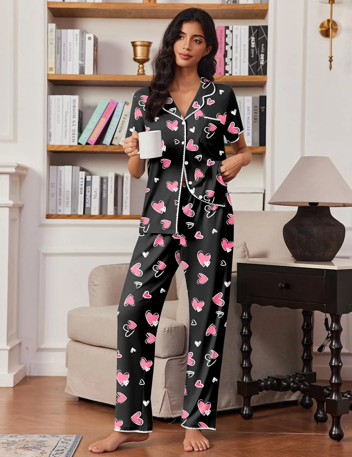 Button Up Soft Pjs Short Sleeve 2 Piece Lounge Sets sold by Ekouaer