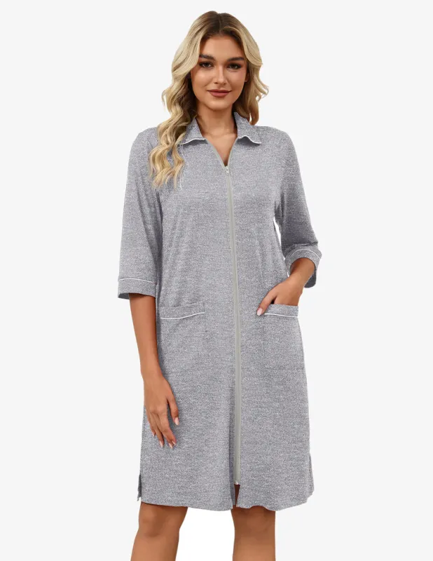 Zipper Robes for Women 3/4 Sleeve Housecoats made by Ekouaer