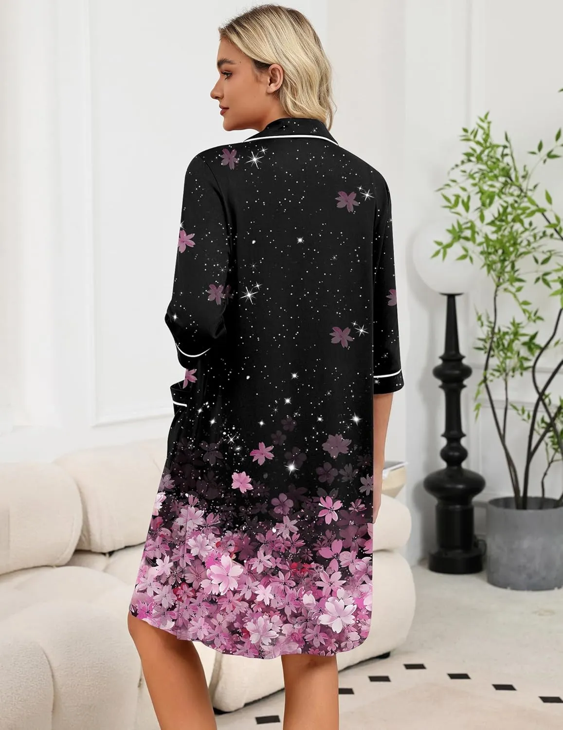 Zipper Robes for Women 3/4 Sleeve Housecoats sold by Ekouaer product image thumbnail 5