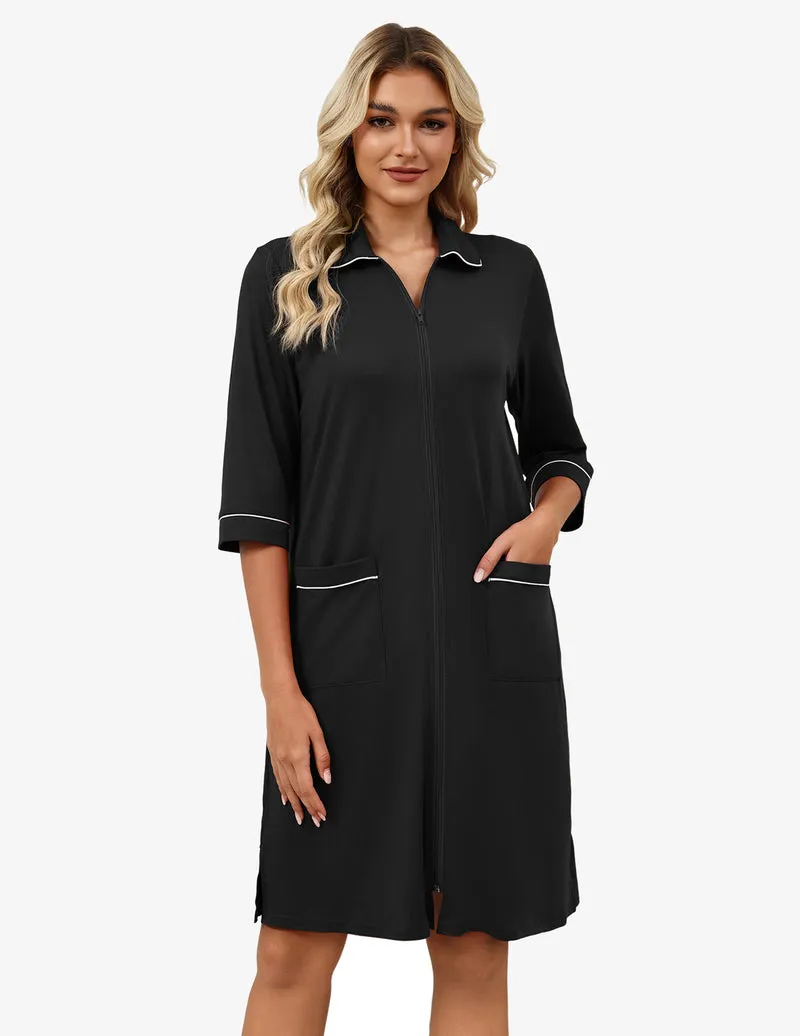 Zipper Robes for Women 3/4 Sleeve Housecoats sold by Ekouaer product image thumbnail 2