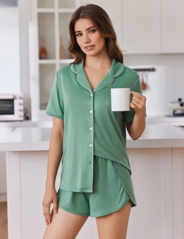 Button Up Sleepwear 2 Piece Pjs Lounge Set sold by Ekouaer