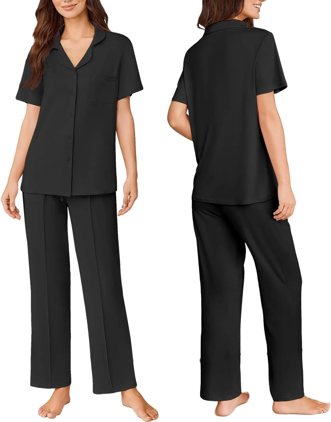 2 Piece Short Sleeve PJ Top and Long Pants Loungwear sold by Ekouaer product image thumbnail 4