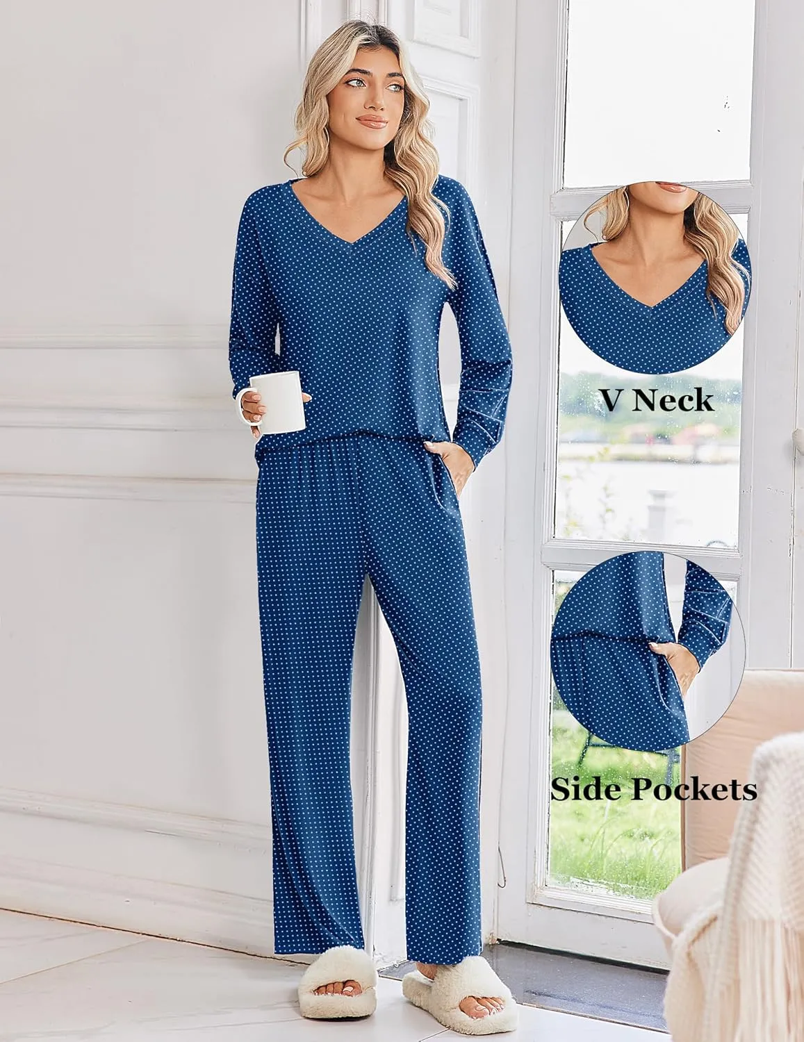 2 Pack Pajama Sets Long Sleeve Pajamas Top and Pants sold by Ekouaer product image thumbnail 4