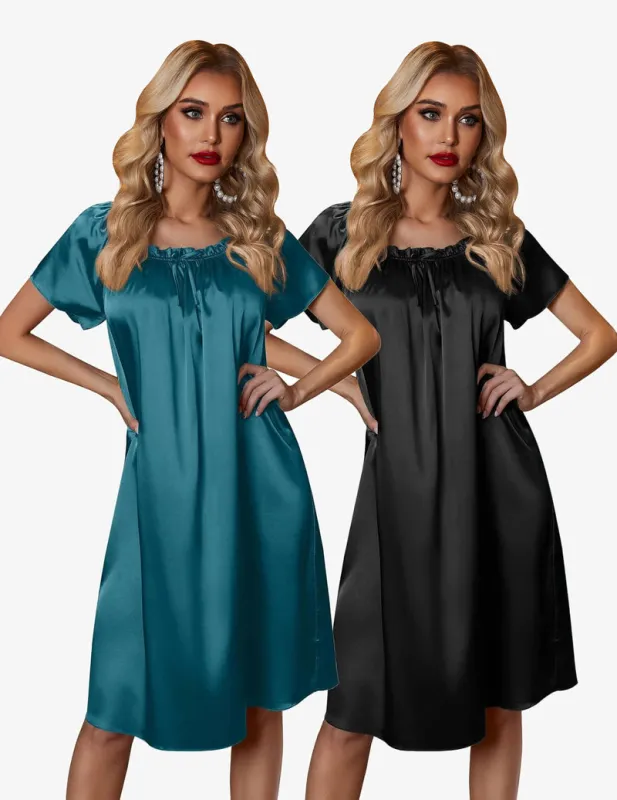 2 Pack Silk Nightgown Pleated Loose Night Shirts Dress sold by Ekouaer