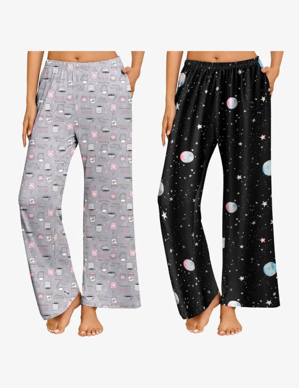 2 Pack Pajama Pants Soft Casual Comfy Wide Leg Sleep Pants made by Ekouaer
