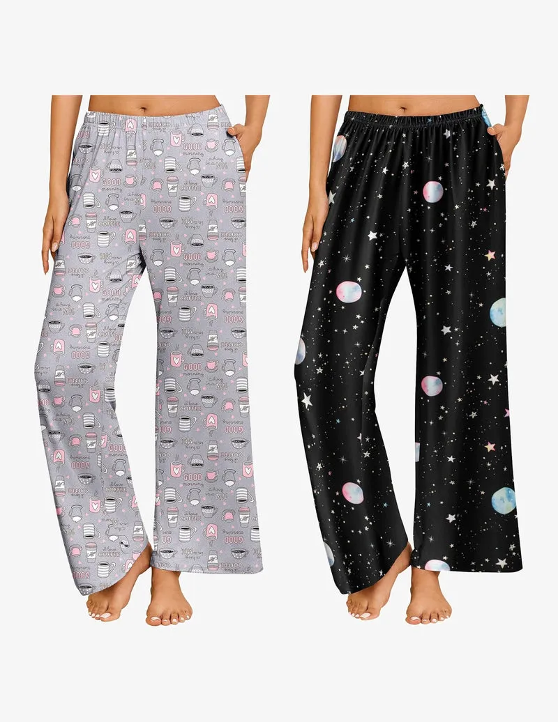 2 Pack Pajama Pants Soft Casual Comfy Wide Leg Sleep Pants sold by Ekouaer