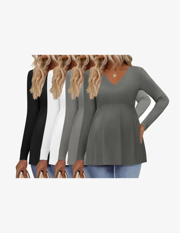 4 Packs Maternity Shirts Long Sleeve Pregnancy Tops sold by Ekouaer