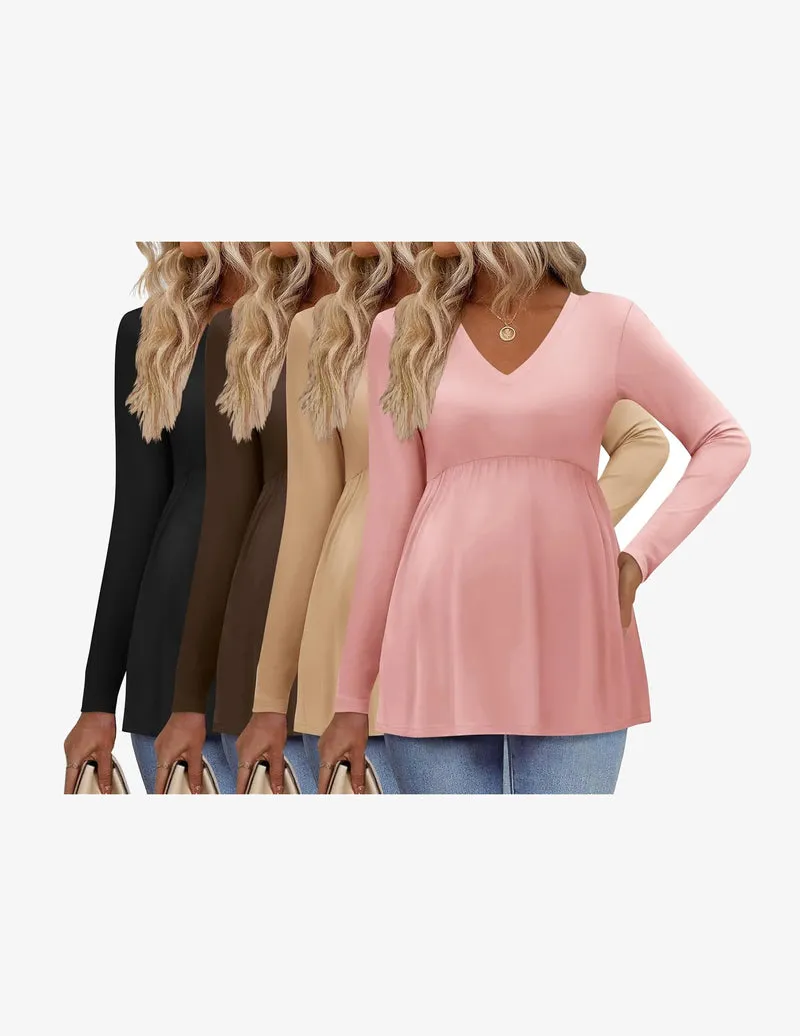 4 Packs Maternity Shirts Long Sleeve Pregnancy Tops sold by Ekouaer product image thumbnail 2