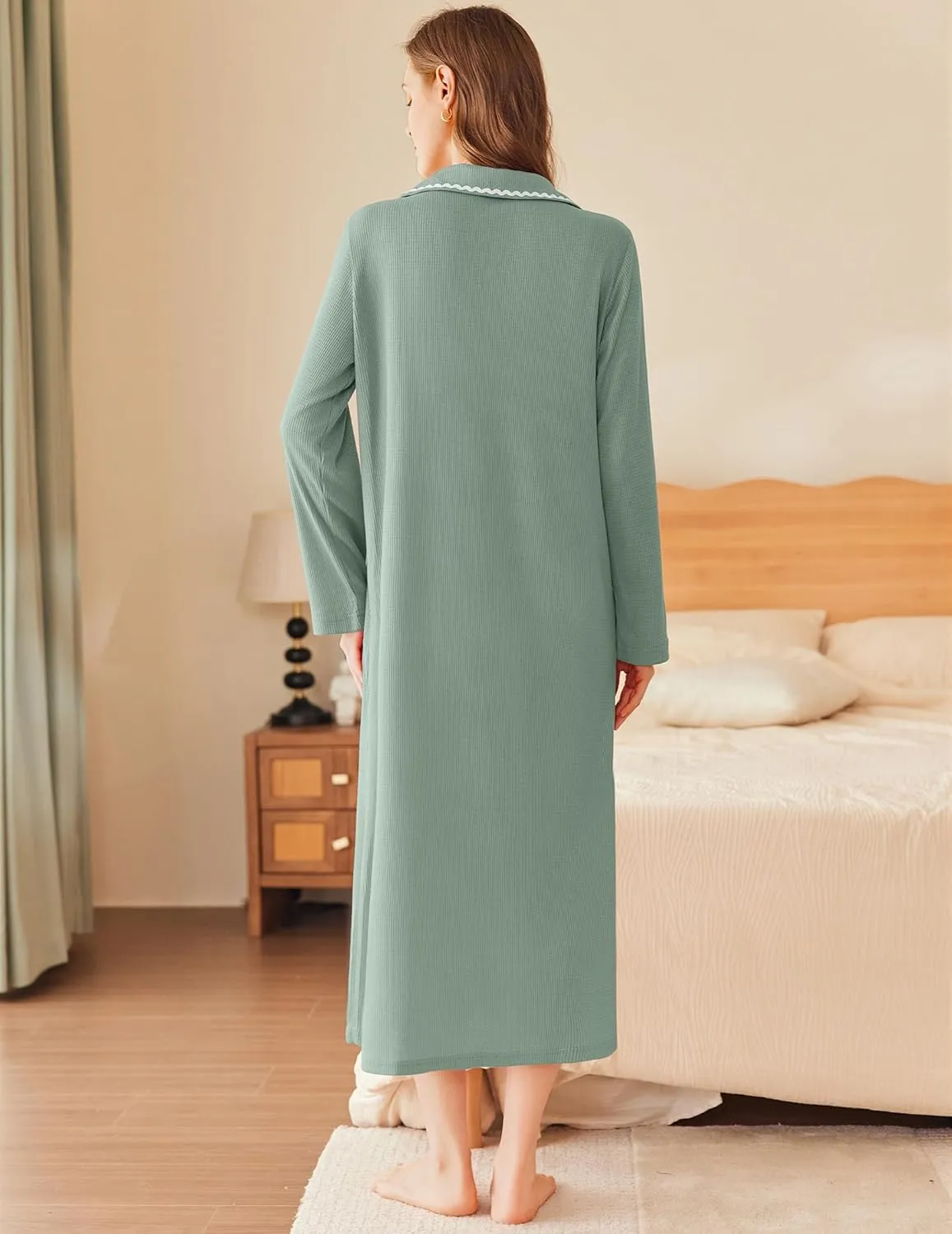 Zipper Robes Long Waffle Knit Bathrobe sold by Ekouaer product image thumbnail 3