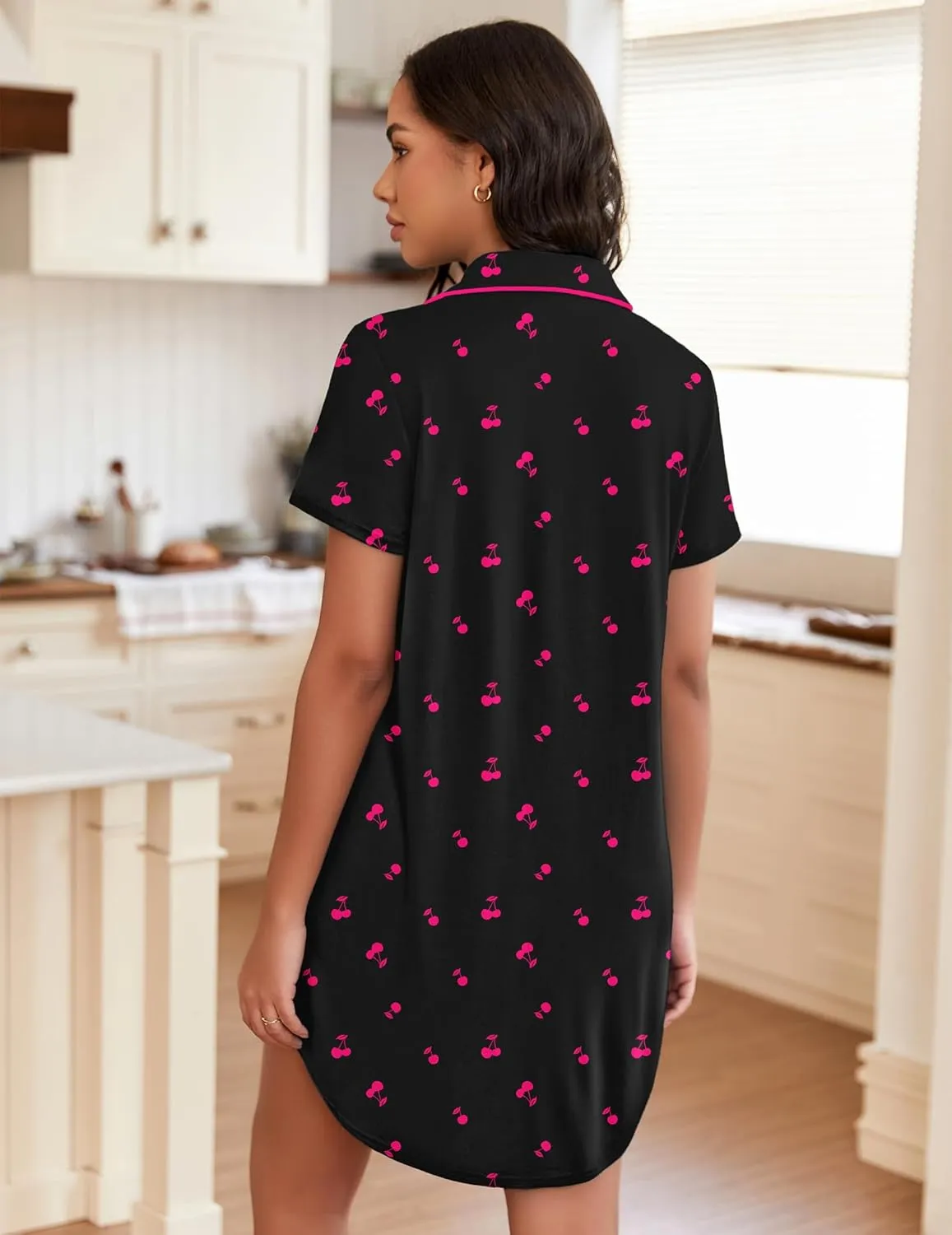 Button Down Night Gowns Short Sleeve Sleepshirt sold by Ekouaer product image thumbnail 3