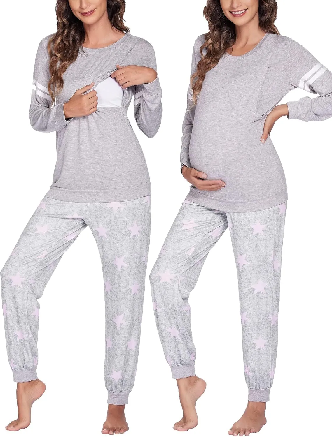Maternity Pajama Set Nursing Pjs Top & Pant with Pockets sold by Ekouaer product image thumbnail 2