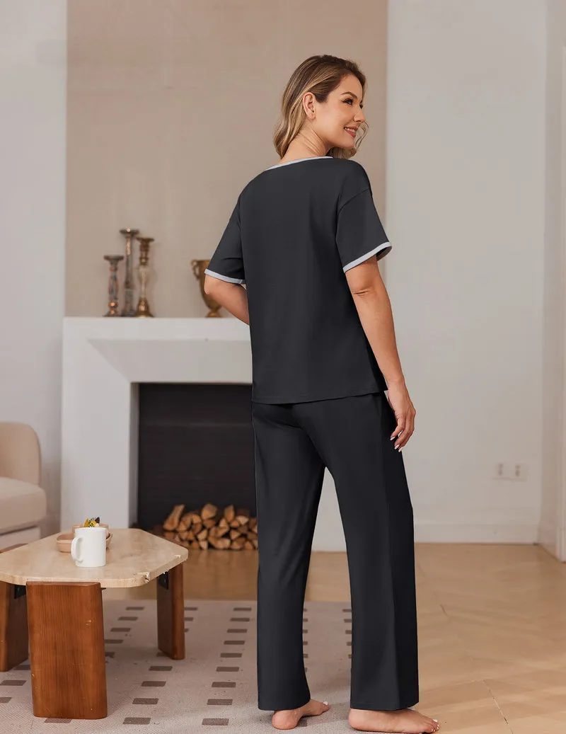 100% Cotton Pajama Set Short Sleeve Pj Top With Long Pants sold by Ekouaer product image thumbnail 5