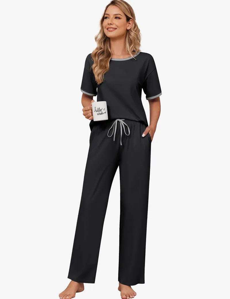 100% Cotton Pajama Set Short Sleeve Pj Top With Long Pants sold by Ekouaer product image thumbnail 4