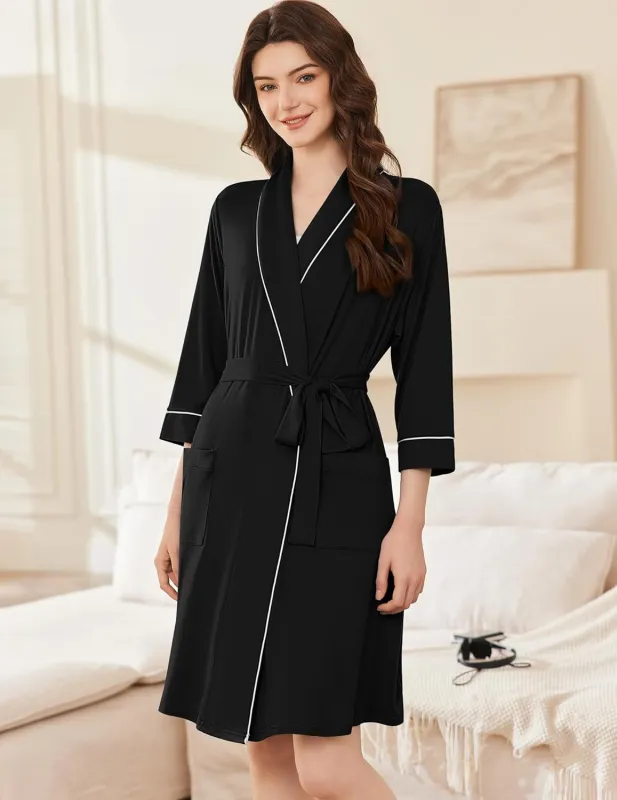 Collar Short Kimono Shawl Robe Soft Knit Bathrobes made by Ekouaer