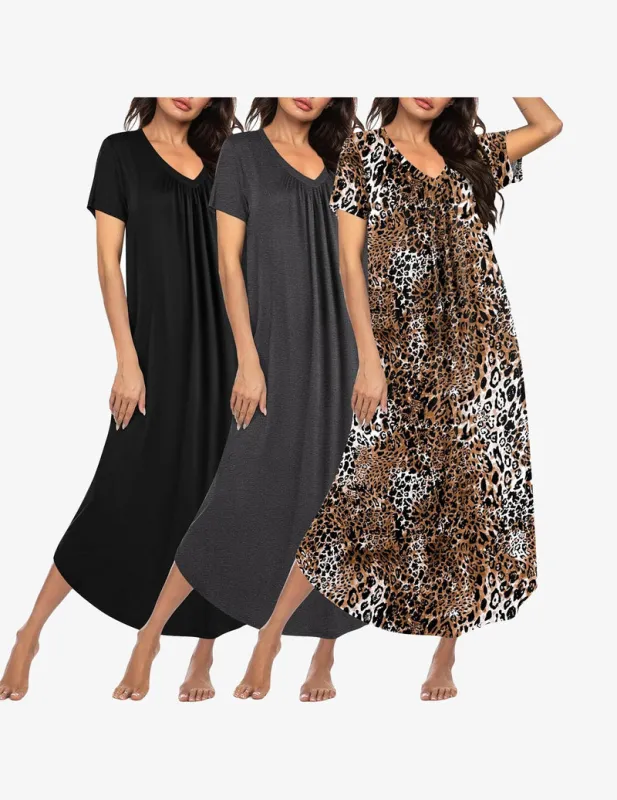 3 Pack Plus Size Long Nightgowns Plus Size House Dress made by Ekouaer