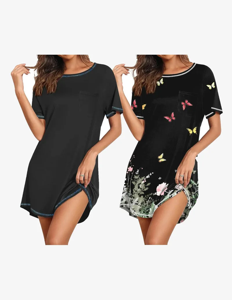 2 Pack Night Gowns Short Sleeve Sleepshirts sold by Ekouaer product image thumbnail 3
