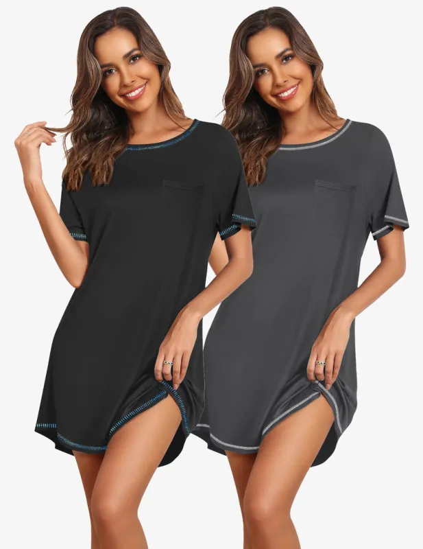 2 Pack Night Gowns Short Sleeve Sleepshirts made by Ekouaer