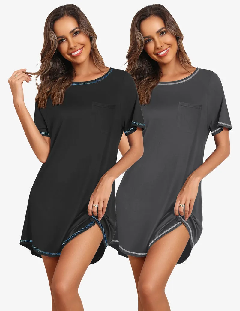 2 Pack Night Gowns Short Sleeve Sleepshirts sold by Ekouaer