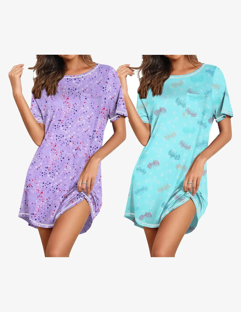 2 Pack Night Gowns Short Sleeve Sleepshirts sold by Ekouaer product image thumbnail 4