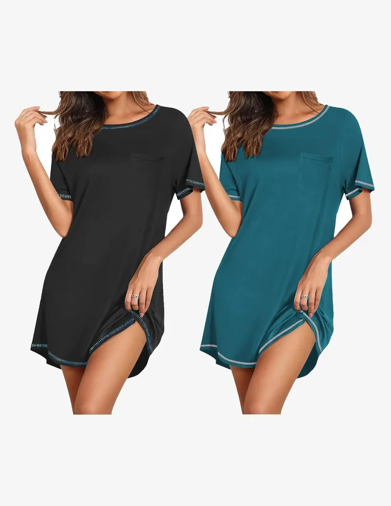 2 Pack Night Gowns Short Sleeve Sleepshirts sold by Ekouaer product image thumbnail 5