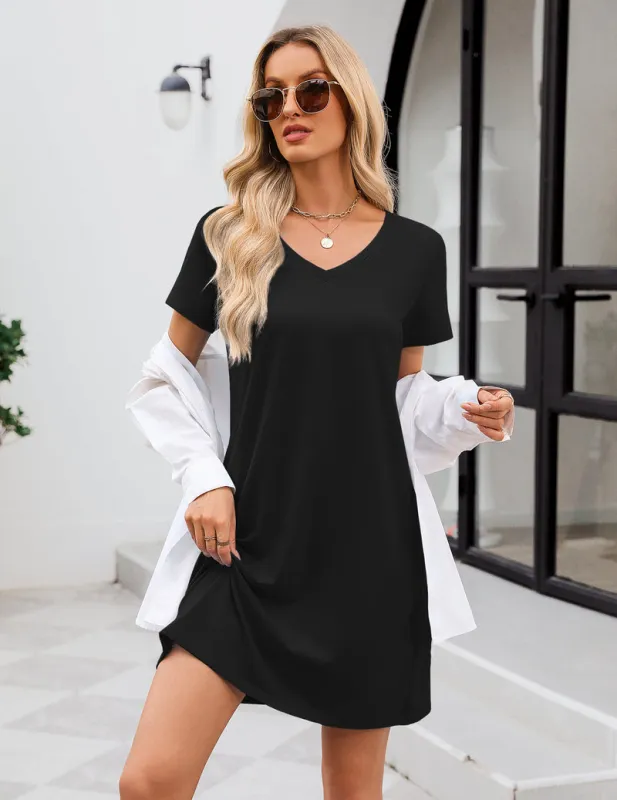 Ekouaer Cotton Nightgowns V Neck Sleep Shirts sold by Ekouaer