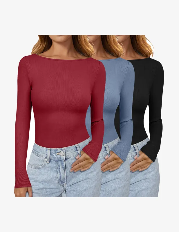 3 Pack Long Sleeve Shirts Boat Neck Ribbed Thermal Undershirts made by Ekouaer